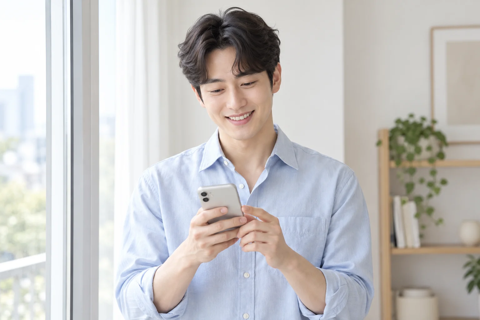 입금 뒤 휴대폰을 보는 20대 남성